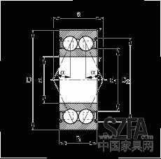 角接觸球軸承 30/8-B-2Z-TVH, 雙列，雙側(cè)間隙密封，接觸角 α = 25°